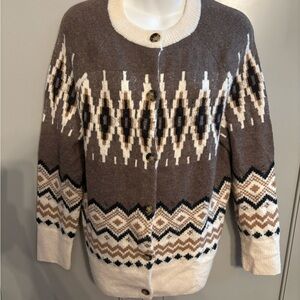 J Crew Fair Isle Diamond Cardigan Sweater S